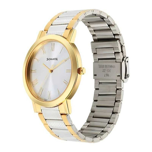 Sonata Utsav Quartz Analog Grey Dial Stainless Steel Strap Watch for Men 77108BM06