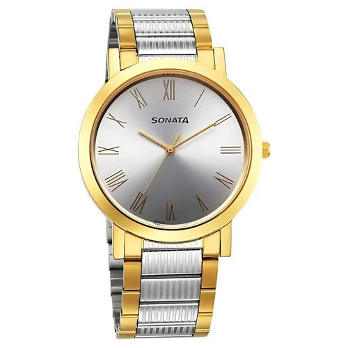 Sonata Utsav Quartz Analog Grey Dial Stainless Steel Strap Watch for Men 77108BM06