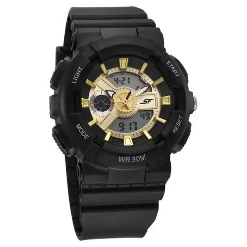 Sonata SF Striking Black & Gold Gear Unisex Watch 87057PP04