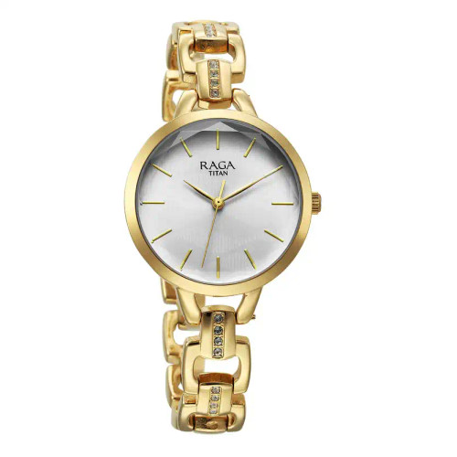 Titan Raga Showstopper Quartz Analog Silver Dial Metal Strap Watch For Women 95352YM01