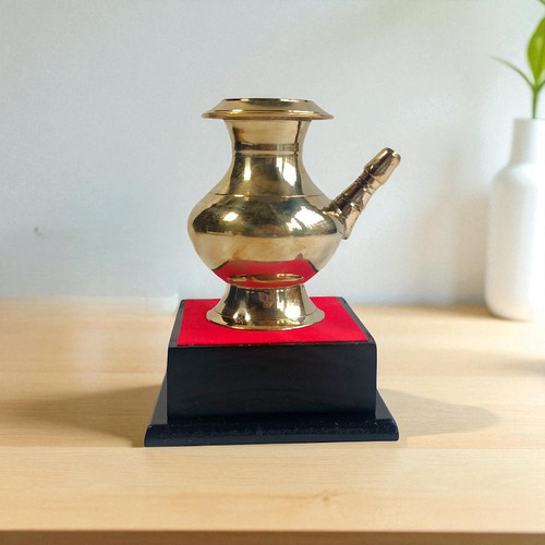 Traditional Brass Karuwa on Wood Stand