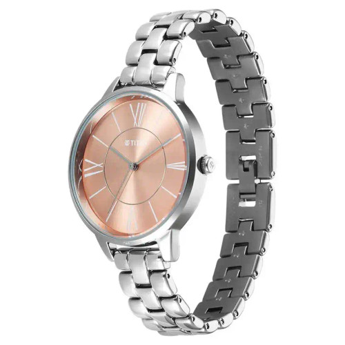 Titan Neo Quartz Analog Rose Gold Dial Silver Metal Strap Watch For Women 2648SM14