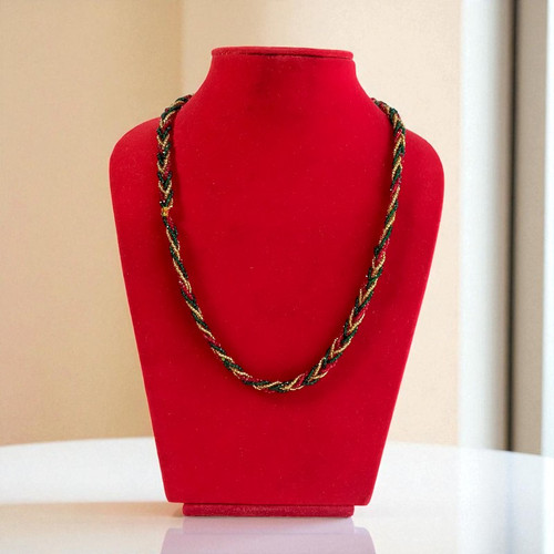 Red, Green & Golden Beaded Pote Mala