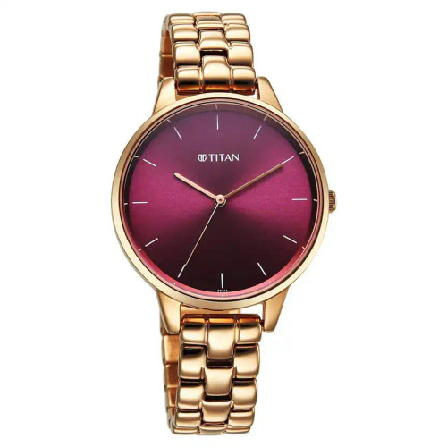 Titan Neo Quartz Analog Maroon Dial Rose Gold Metal Strap Watch For Women 2648WM11