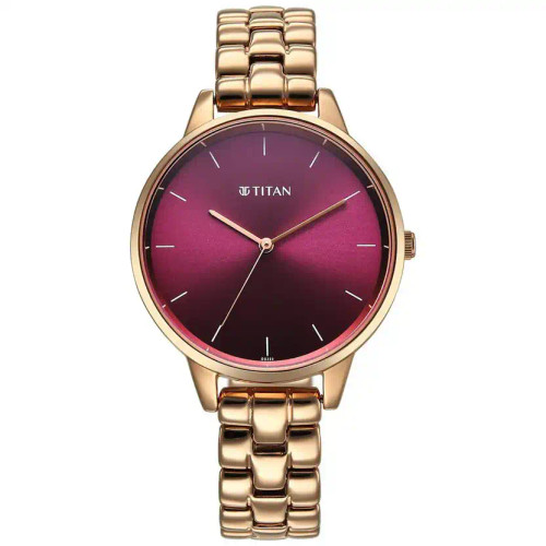 Titan Neo Quartz Analog Maroon Dial Rose Gold Metal Strap Watch For Women 2648WM11