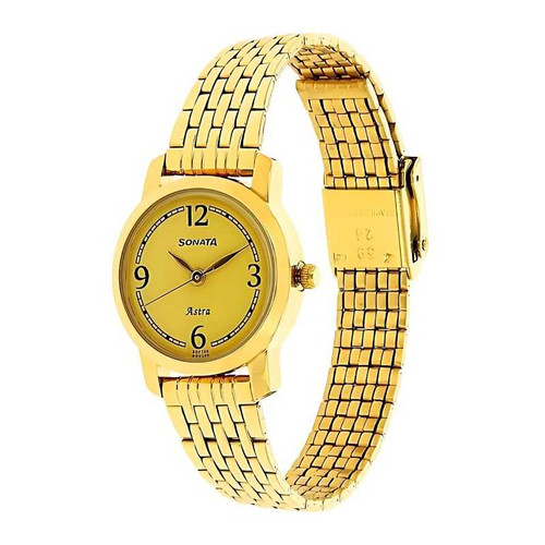 Sonata Quartz Analog Champagne Dial Watch for Women-87018YM02 87018YM02