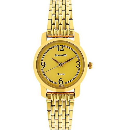 Sonata Quartz Analog Champagne Dial Watch for Women-87018YM02 87018YM02