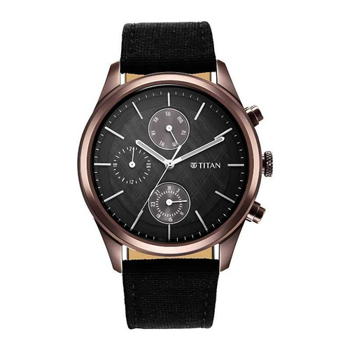 Titan Men's Infinity Chrono Blue Dial Durable Leather Srap Watch-1805QP01 1805QP01