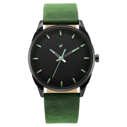 Fastrack After Dark Black Dial Leather Strap Watch for Guys 3273NL01
