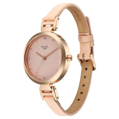 Titan Raga Memoirs Quartz Analog Pink Dial With Pink Color Leather Strap Watch For Women 2752WL01