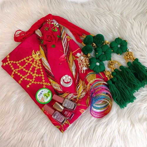 Red Chiffon Saree & Accessories Gift for Her JNK-4258