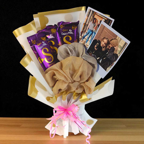 Scrunchies, Chocolates & Memories Gift Bouquet NKS-1179