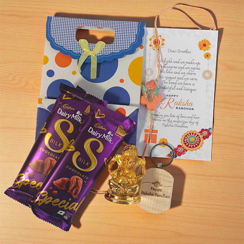 Rakshya Bandhan Gift Set with Rakhi, Ganesh Idol & Keyring NKS-1186