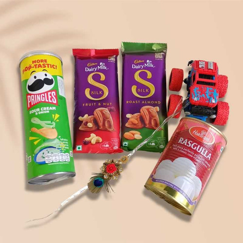 Fun Rakhi Surprise for Kids with Snacks, Sweets & Toy Truck JNK-4303