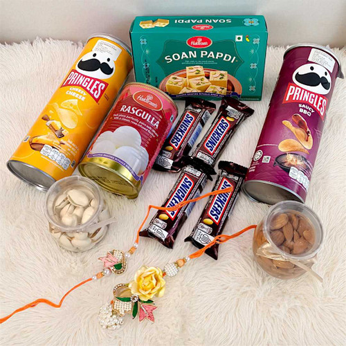 Rakhi Hamper with Sweets, Snacks, Chocolates & Dry Fruits NKS-1196