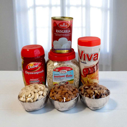 Wellness Gift Hamper with Mithai & Dry Nuts JNK-4324