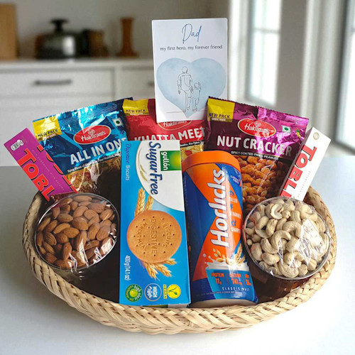 Father's Day Gift: Nutritious Snacks & Horlicks in a Basket JNK-4326