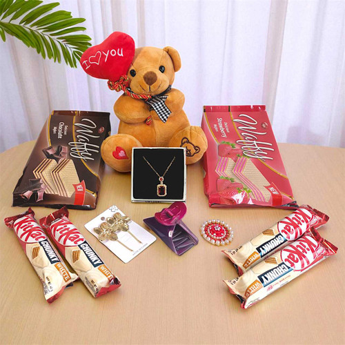 Teddy with Chocolates & Accessories Gift for Her JNK-4335