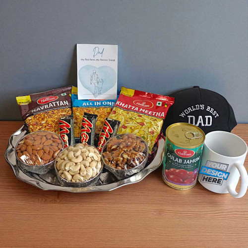 Dad Gift Combo with Snacks, Mithai, & Personalized Mug JNK-4338