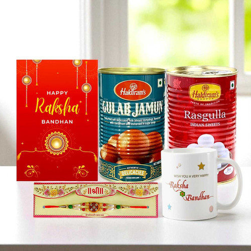 Raksha Bandhan Gift with Mithai, Mug, & Rakhi for Brother JNK-4339
