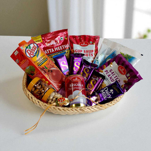 Snacks Gift Basket with Rakhi for Brother JNK-4369
