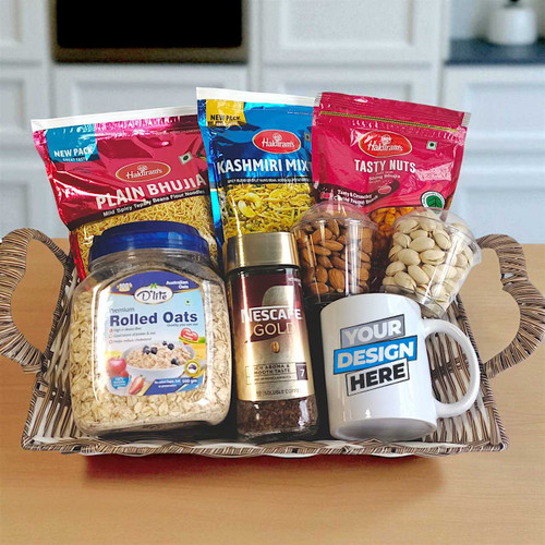 Healthy Basket with Nescafe, Snacks & Personalized Mug NKS-1238