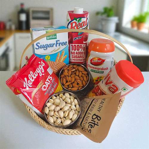 Healthy Gift Basket with Beverage, & Dry Nuts JNK-4378