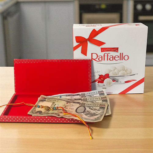 Rakhi Return Gift for Sister: Cash Sagun & Raffaello Chocolate Box
