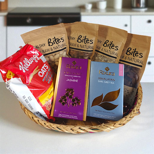 Dry Nuts, Oats & Rakura Tea Wellness Gift Basket