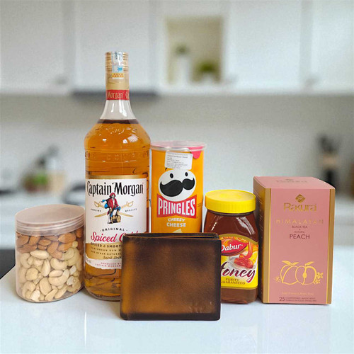 Rum Delight Gift Set with Tea, Nuts & Wallet JNK-4408
