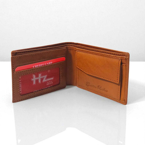 HZ Brown Genuine Leather Bi-Fold Wallet HZ- Brown