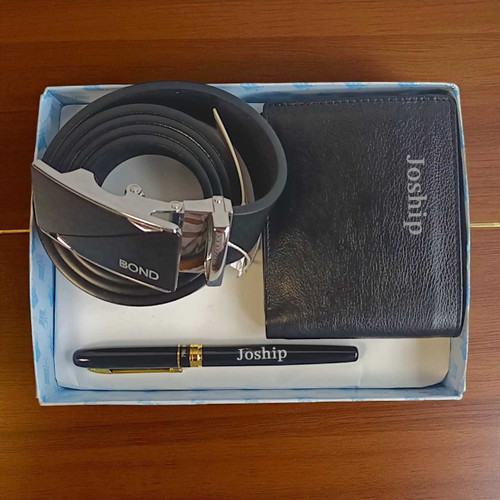 Custom Leather Wallet, Belt & Pen Gift Set for Father NKS-1247