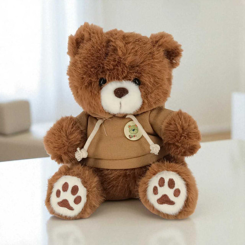 9 In. Adorable Brown Teddy in Light Brown Hoodie