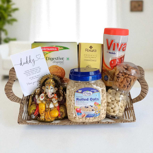 Father’s Day Snacks Basket with Dry Nuts & Ganesh Statue JNK-4468