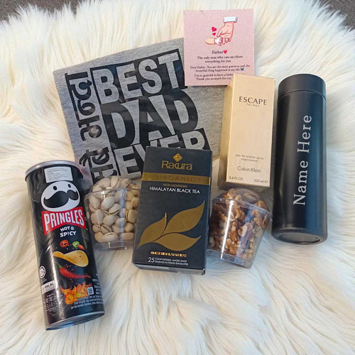 Father's Day Gift Combo with Best Dad T-Shirt, Dry Nuts & Personalized Bottle JNK-4476