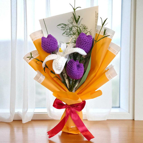 Handmade Purple Tulip with White Lily Bunch JSR-463