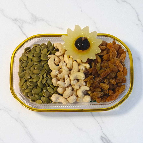 Elegant Floral Transparent Gift Tray with Dry Fruits & Candle SK-700