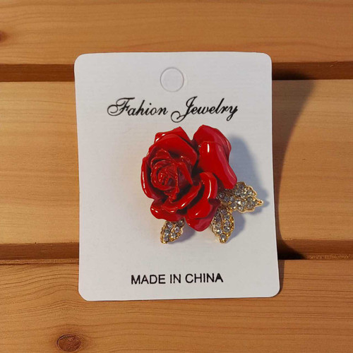 Red Rose With Gold Leaves Flower Saree pin STP-81