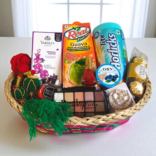 Festival Delight Gift Basket with Perfume & Real Juice for Her JNK-4630