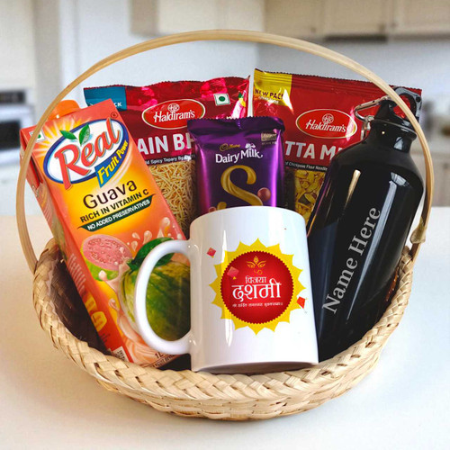 Dashain Gift Basket with Snacks, Bottle & Mug JNK-4633
