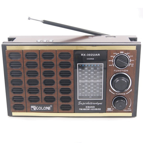 Golon 8 Bands (FM, AM, SW) Radio With USB, SD Music Player (Rechargeable) - RX302UAR
