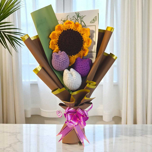 Crochet Sunflower and Tulip Bouquet BPL-155