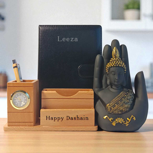 Dashain Gift Combo with Desk Organizer, Buddha Statue & Notebook JNK-4669