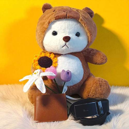 Teddy, Crochet Flowers, Wallet and Belt Combo Gift For Him BPL-200