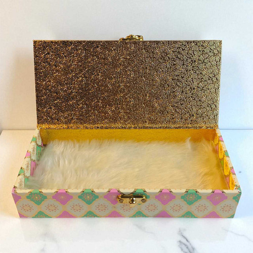 Elegant Pastel Diamond Pattern Box with Golden Border BOX-17