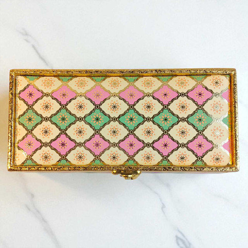 Elegant Pastel Diamond Pattern Box with Golden Border BOX-17