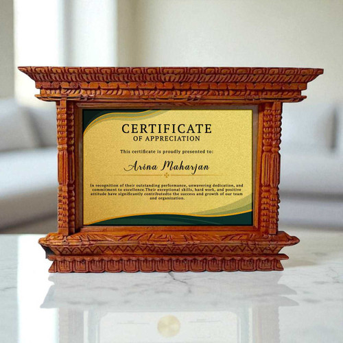 Token of Appreciation Akhi Jhyal Wooden Frame in Golden Metal Sheet (Medium Size) JNK-4700
