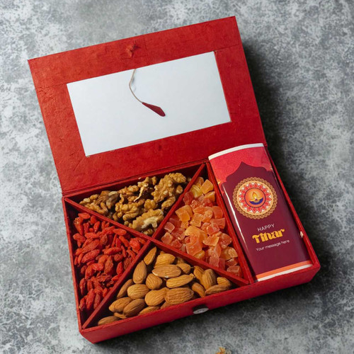 Tihar Gift Box: Dry Fruit & Nut with Cadbury Chocolate JNK-4717 Tihar Gift Box: Dry Fruit & Nut with Cadbury Chocolate JNK-4717