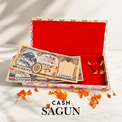 Golden Geometric Envelope Box with Rs.1,500 Cash Sagun