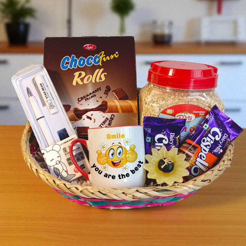Snack, Pen and Beautiful Ceramic Mug gift Basket JSR-503